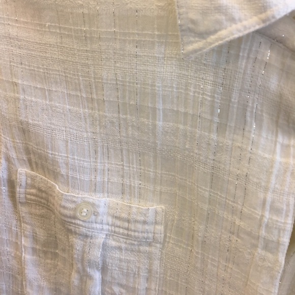 Chico’s white sparkle stripe tab-sleeve top - Picture 4 of 6